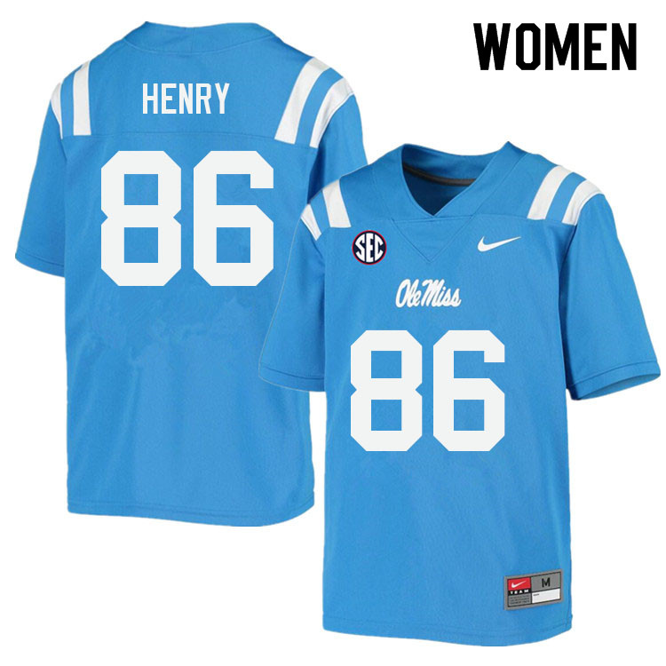 JJ Henry Ole Miss Rebels NCAA Women's Powder Blue #86 Stitched Limited College Football Jersey GAT1358TO